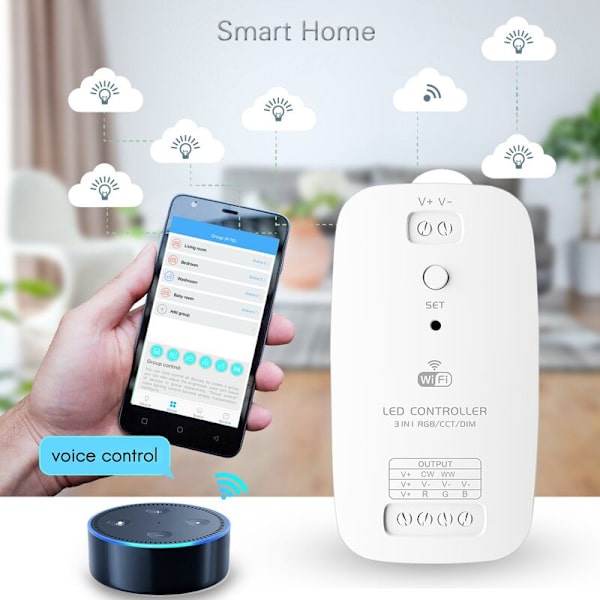 Smart WiFi LED-controller RGB//DIM Tre-i-én FCC Høj Monokromatisk Farvetemperatur LED-controller