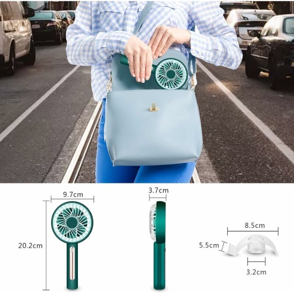 Mini bærbar ventilator, lomme genopladelig USB-ventilator med base, lille støjsvag håndholdt ventilator 4 hastigheder til hjem, bord, kontor, rejse, bil - Grøn-