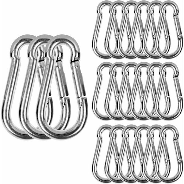 M6 Rustfrit Stål Karabiner, 20 STK Hårdt Arbejde Fastgørelseskarabiner - Rustfrit Stål Karabiner 120kg/260lb Belastningskapacitet, 304 Sving Karabiner Krog
