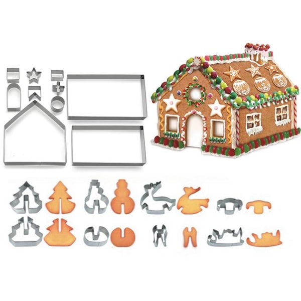3D Jul Pepparkakor Hus Cookie Cutter Form Set Presentbox Förpackning 18st