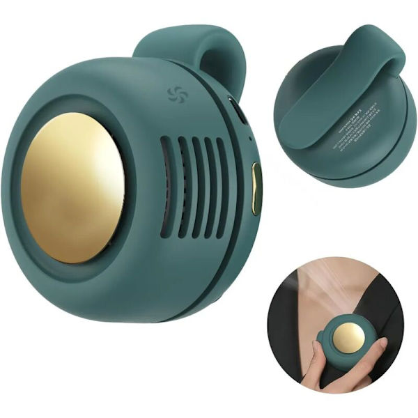 Bärbar Miniväkt - Liten 360° Rotationsfläkt som Blåser Kallt Luft med Klämfäste i 3 Hastigheter, USB Laddningsbar (Grön)