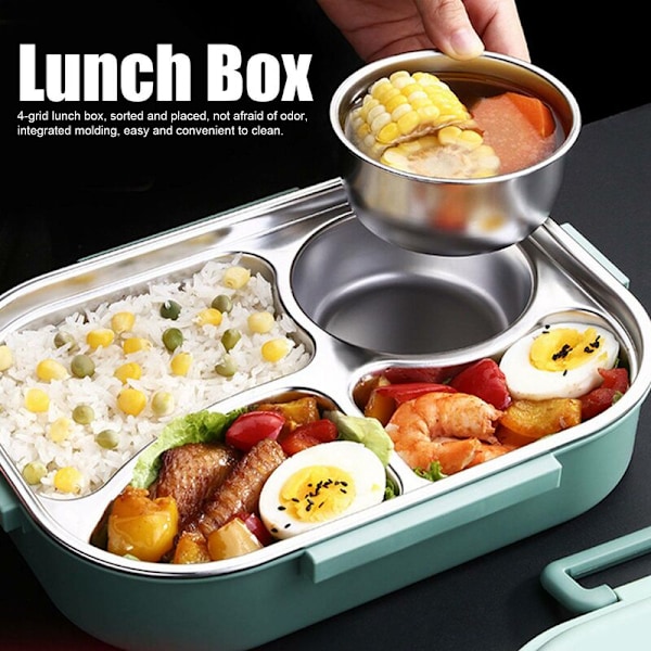 Rustfrit Stål Madkasse, Bærbar Bento Box med 4 Rum, Opbevaringsbeholder til Mad til Studerende og Voksne