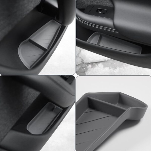Til Model S Side Storage Box Dørhåndtag Bil Organizer Paraplybakke Vandtæt Silikonepude Grå