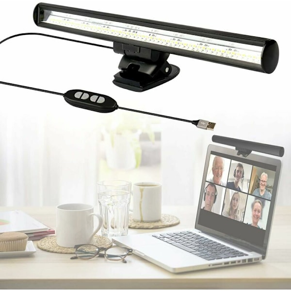 Laptop-skjermlampe, USB-lampe for datamaskin, skrivebordslys for hjemmekontor med justerbar lysstyrke/3 fargetemperaturer/plass