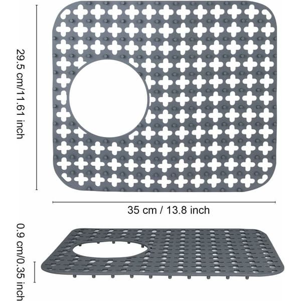 Diskhovasken Matte, Fällbar halkfri Silikon Diskhovasken Mattor, Diskhovasken Skydd, Diskhovasken Bottenmatta för Rostfritt Stål/Keramiska Diskhoar (Grå, 35