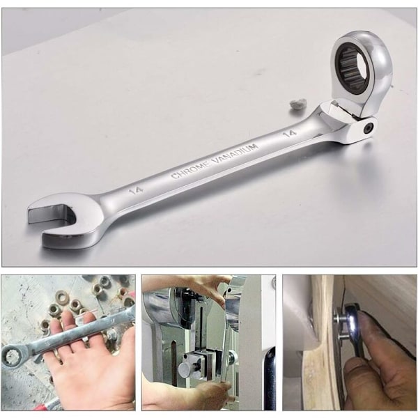14 mm joustava ratkettava avain, pyörivä pää, ratkettavat avaimet, Action Tool, metrinen kromivanadiini teräs - DENUOTOP