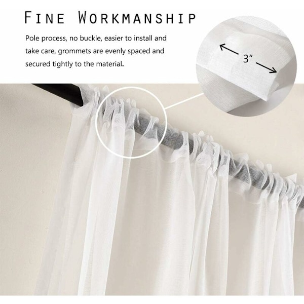 Voilegardin vit enkel voile voile -colore genomskinlig vit gardin genomskinlig gardin scarf med stångpassage 132cm x 240cm (bxh) 2 stycken dekorera hem