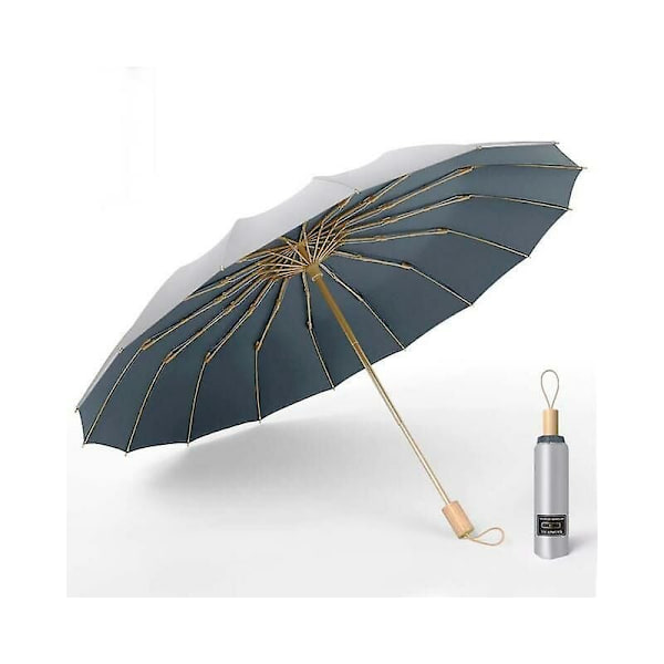 Stærk vindbestandig 3-folds 16K manuel paraply mænd parasol kvinder regn store paraplyer super solbeskyttelse og UV Blå