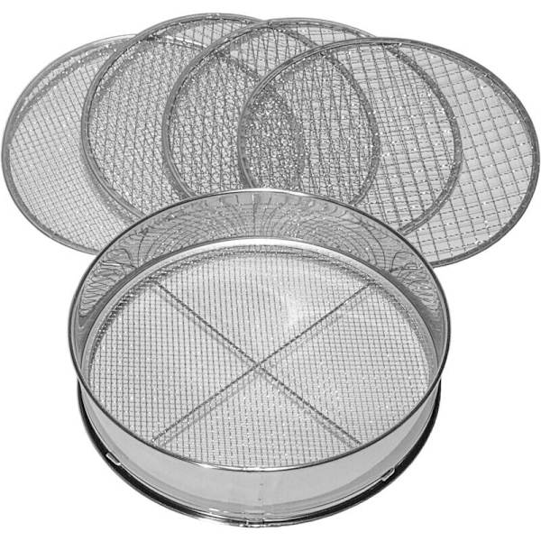 5000, 5-in-1 Puutarhan Siivilä, 5 Vaihdettavaa Suodatinta Ø 3, 5, 8, 10, 12 mm Hienous, Siivilä Maalle, Kiviin, Kompostille, Hiekalle ja Soralle 30 cm Pyöreä, Metalli
