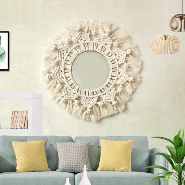 Boho Macrame Makeup Vägg Hängande Handgjord Vävda Tassel Gobeläng för Väggkonst Dekor