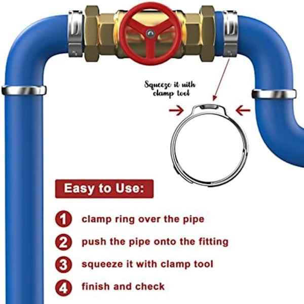 100 stk. 1/2 tommer Pex klemringe, 304 rustfrit stål PEX klemringe, Pex fittings klemring til PEX rør fittings