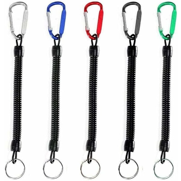 5 st Fiske Linor, Fiske Verktyg Säkerhet Elastisk Rep Multicolor Fiske Rep Båt Säker Retraherbar Spiral Fäste med Karabinerhake, Fisk Också