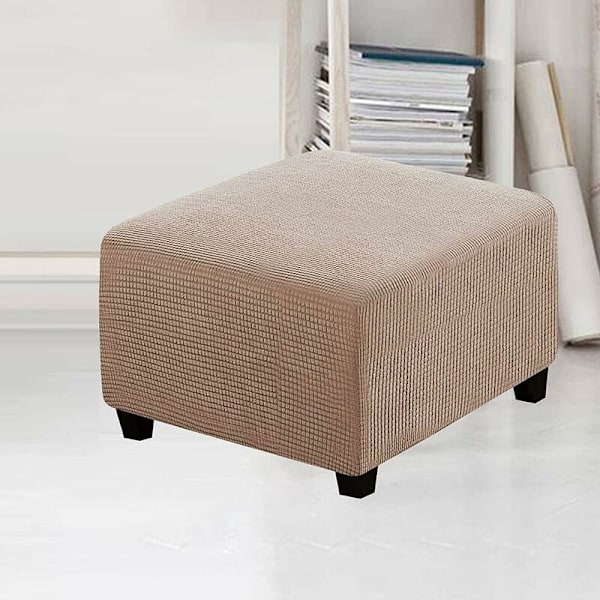 Stretchöverdrag för förvaringsfåtölj, kvadratisk jacquard, fotpallsskydd, stretchöverdrag med elastisk botten, spandextyg, kudde för fotpall, möbler