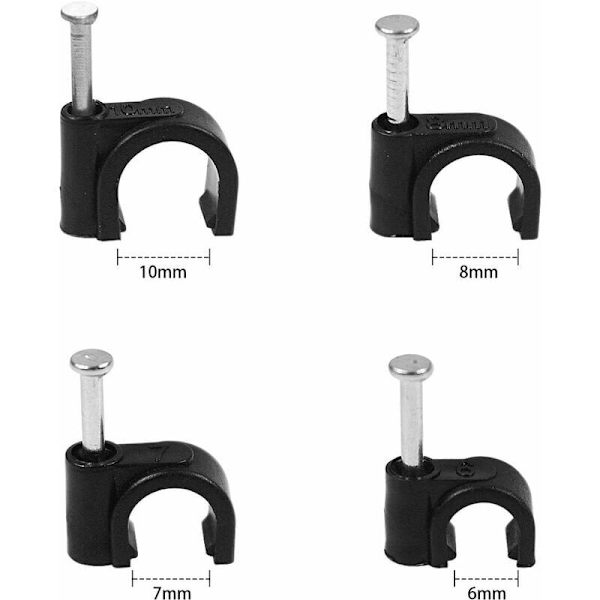 400 stk. kabelklemmer kabelbindere 6mm 7mm 8mm 10mm kabelophæng væg kabelbindere til elektrisk ledning/kabelarrangør sort