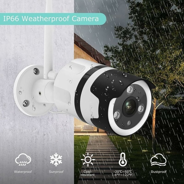 Outdoor WiFi Surveillance Camera, FHD 1080P Surveillance Camera, WiFi Camera with Night Vision, Motion Detection, Two-Way Audio, Metal IP66 Waterpro