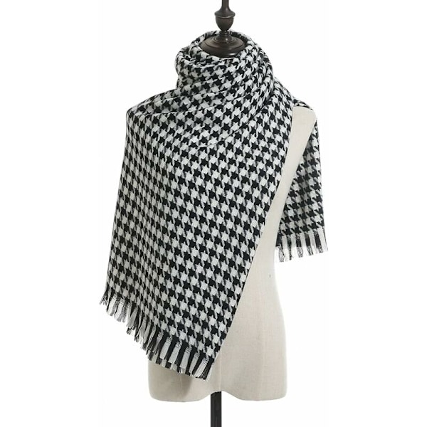 Dam Scarf Fashion Långa Sjalar Wraps Stor Rutnät Vinter Varma Galler Stora Scarves，svart-DENUOTOP