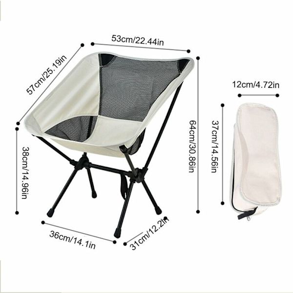 Udendørs Bærbar Foldbar Stol Foldbar Camping Skammel Bærbar Sæde Kompakte Stole med Bærepose til Udendørs Vandreture Rejser Hvid