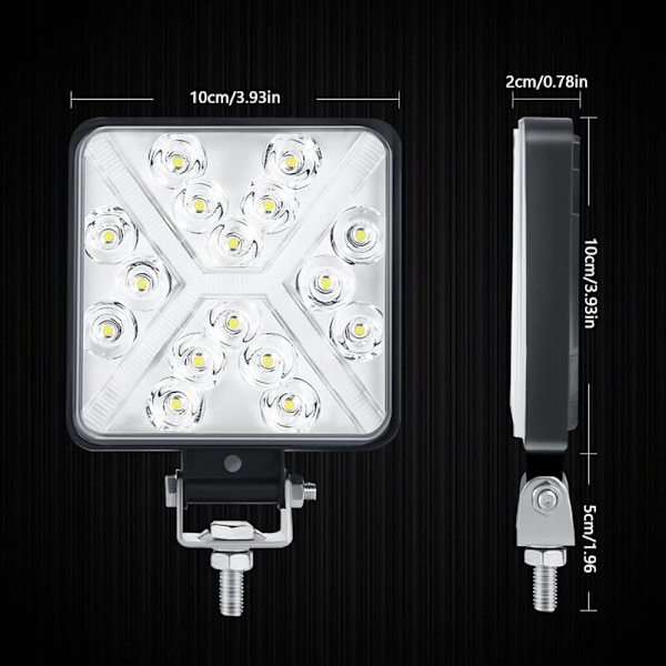 1 Par LED Traktor Arbeidslys 48W 8000LM 6000K LED Frontlys 4x4 IP67 Ekstra LED Lys Motorsykkel Kvadratisk 8D Linse