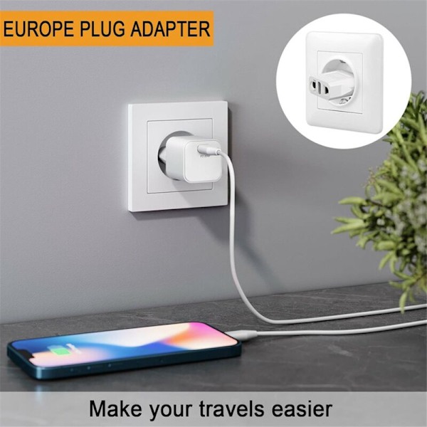 20 kpl EU-pistoke-adapteri, US:sta EU:hun, Matkustus EU Type C, EU-virtamuuntaja