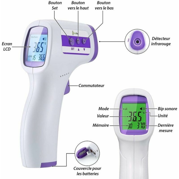 Pann termometer Infraröd termometer för vuxna, kontaktfri termometer, LCD-display, minnesfunktion, infraröd termometer för barn, vuxna, O