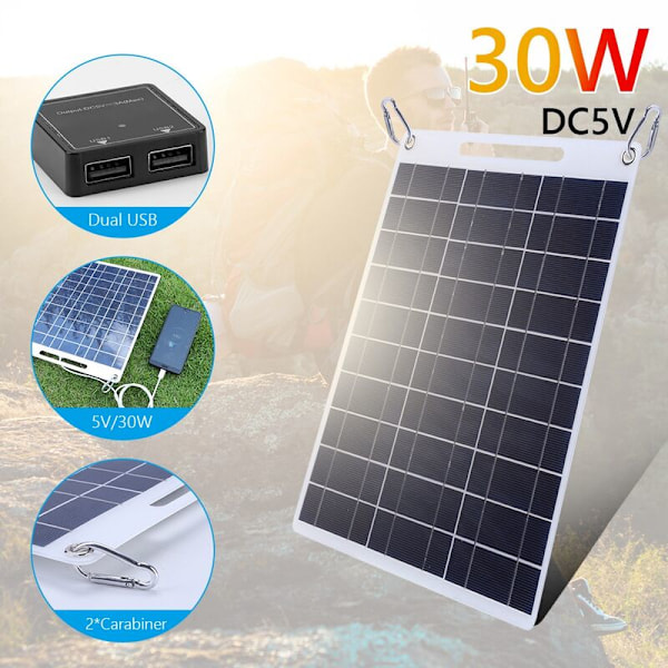 13W 5V Udendørs Solcellepanel Mobiltelefon Solcellelader Dobbelt USB Fleksibelt Solcellepanel til Telefon Udendørs Camping