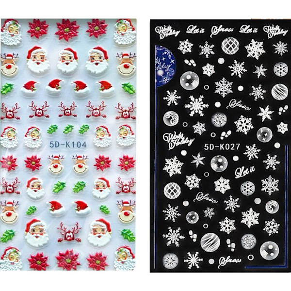 Julklappsstickers för naglar, 5D stereoskopiska präglade julnaglar
