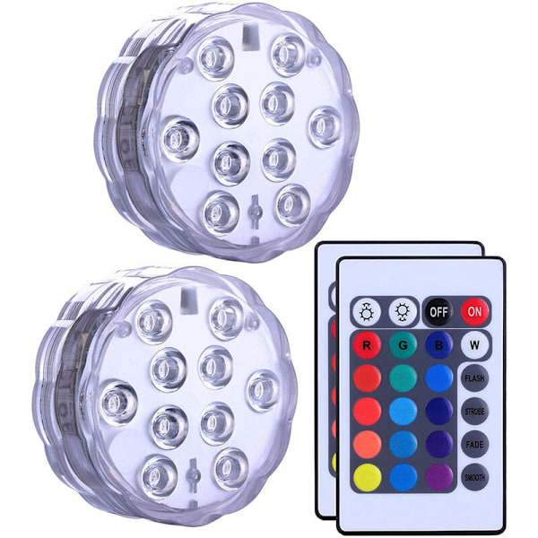 Vattentäta Nedsänkbara LED-lampor för Badtunna, Spa, Damm, Under vatten LED-lampor med 2 Fjärrkontroller för Vasbaser, Akvarier, Fester, Halloween