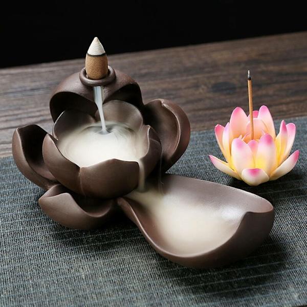 Elegant Lotus Rökelsebrännare Vattenfall Keramik Rökelsehållare Censer Aromaterapi Hantverk för Heminredning Kontor A