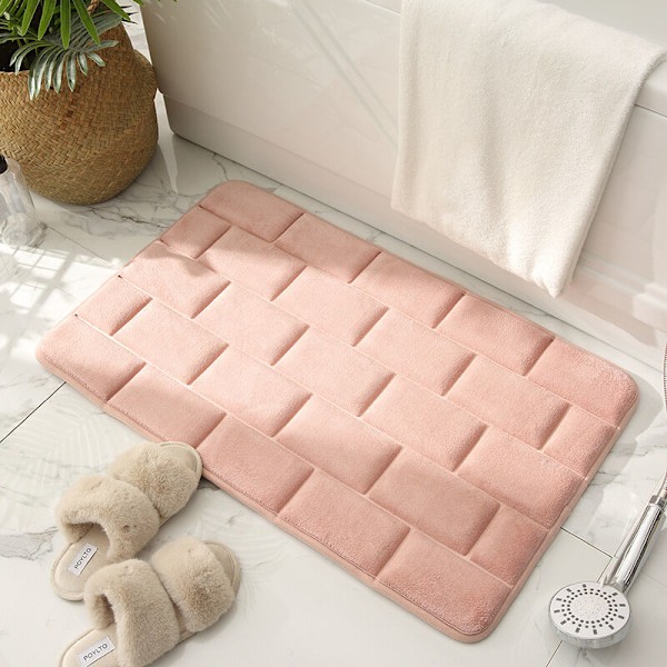 Antislipp Badematte i Minneskum, Absorberende Badematter Vaskbare Badematter Bad Dusjmatte 40x60cm Rosa