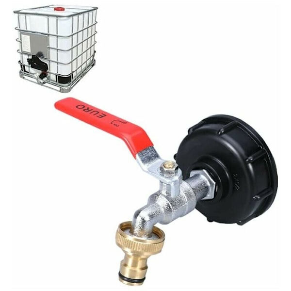 Dobbelt messingkraner for 1000L IBC-tank med adapter, 60 mm (1/2) tykk gjenge