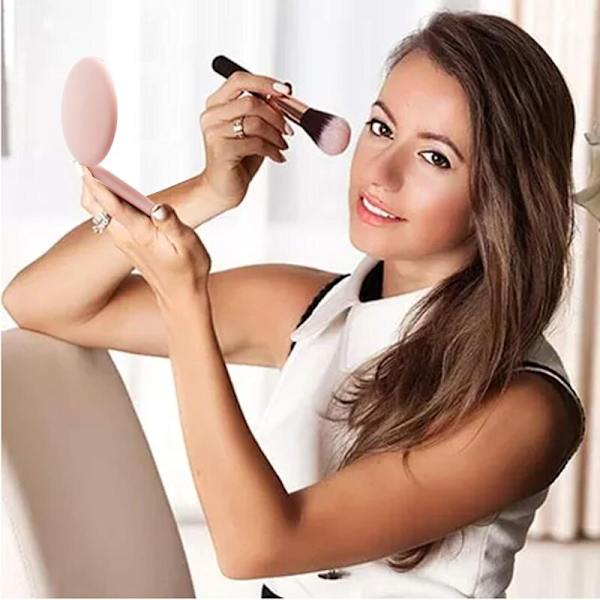 Kompakt makeup-spejl med 1/x10 forstørrelse og LED-belysning til håndtaske - foldbar - Pink