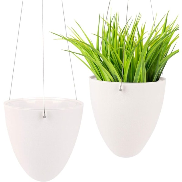 Set of 2 Plastic Hanging Flower Pots, Hanging Flower Pot Wall Decoration for Garden, Indoor, Outdoor, Balcony (Set of 2)