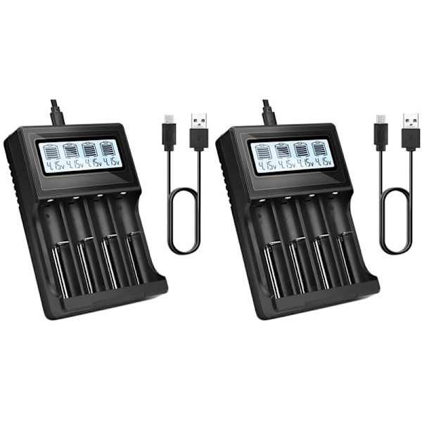 2X 18650 Batteriladdare, 4-fack LCD-display Snabburladdningsfunktion Batterier för 3.7V Li-Ion Uppladdningsbara