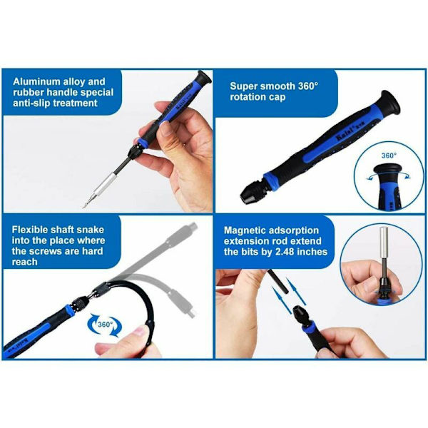 Set med 126 precisionsskruvmejslar - Reparations- och demonteringsverktyg - Lämplig för MacBook, bärbar dator, iPhone, iPad, glasögon, bärbar dator, Xbox, etc.