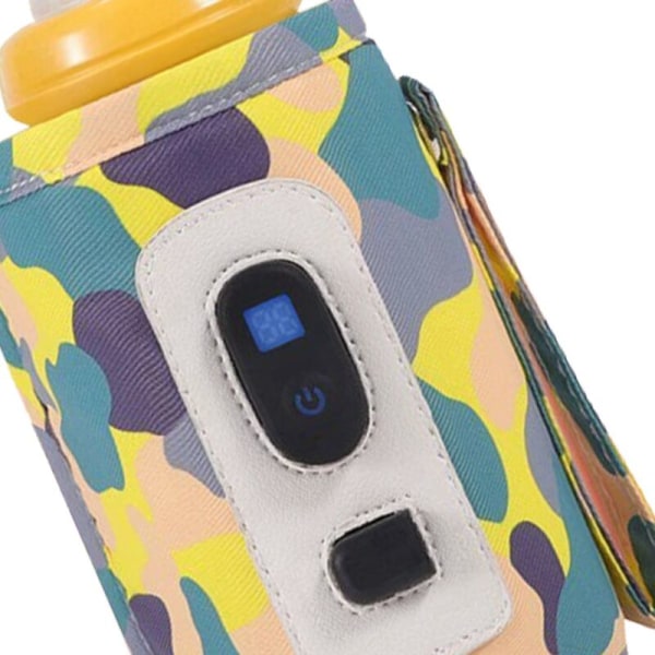 Universell USB-mjölkvarmare Resväska för barnvagn Isolerad väska Digital display Babyflaskvärmare -Gul Camouflage