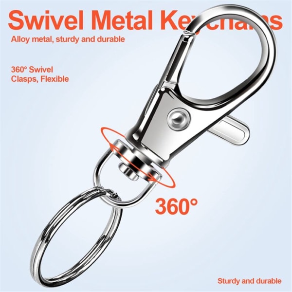 Metall Swivel Karabiner med Nøkkelring, 120 Små Hummerklo Nøkkelringspenner og 120 Nøkkelringer