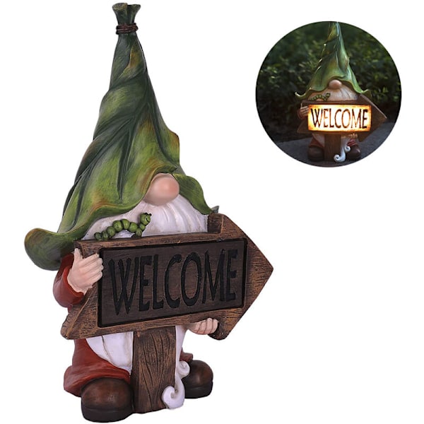 Muse Resin Havefigur til Haven - Julenisse Tomte med Langt Skæg iført Hoops med LED-lys Festlig Udendørs Dekoration til Terrasse Have Jul