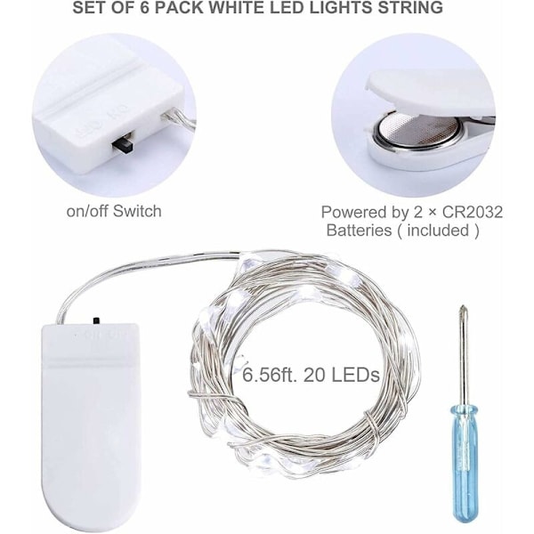 Set med 12 LED-ljusslingor, Batteridrivna Ljus 2m 20 LED-Fairy String Lights IP65 Vattentät LED-Girlang Dekoration för Sovrum Jul Bröllop