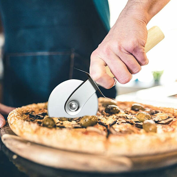 Pizzasnitterhjul, pizzaskærer i rustfrit stål af fødevarekvalitet, skær pæne og smukke pizzastykker, kagedej, vafler, bagværk - Sunny