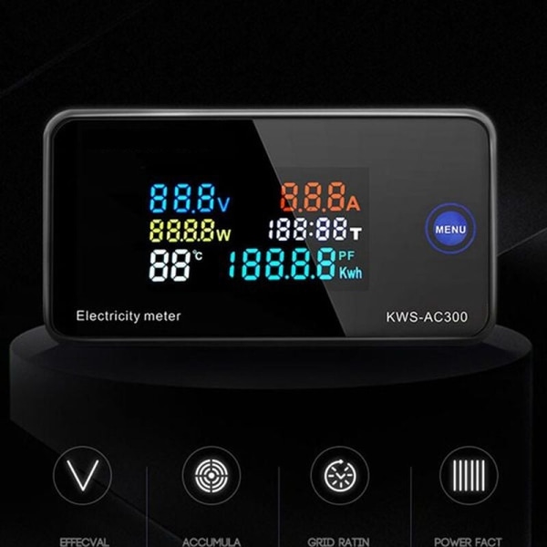 AC Voltmeter 50-300V Ammeter KWS Powers Energy Meter LED Digital Wattmeter AC Electric Meter (Med Split Transformer)