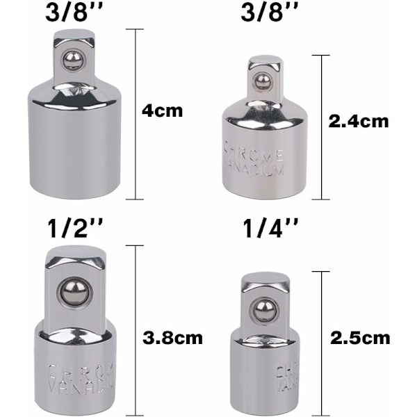 4 stk. Ratchet Socket Adapter Ratchet Socket Adapter 1/2 til 3/8-3/8 til 1/2-1/4 til 3/8-3/8 til 1/4 Socket Reducer til Sockets og Bits