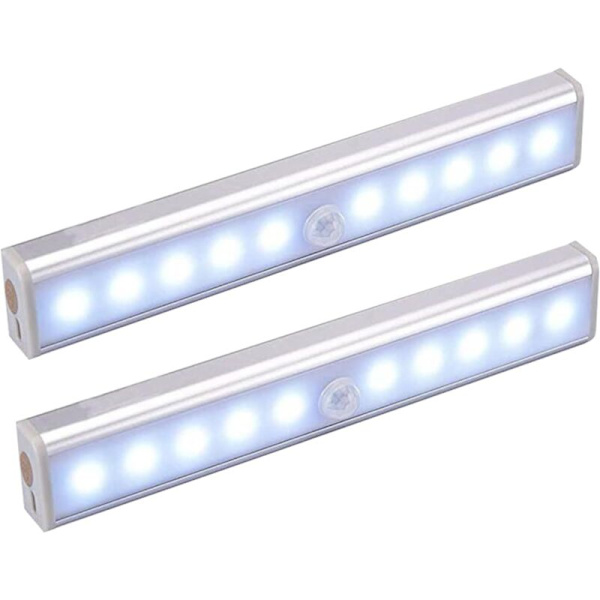 Sæt af 3 10 LED-lamper, trådløse, USB-opladelige, magnetiske, bevægelsessensor, 2 lystilstande, bærbare. Skabslys, nødsituationspålideligt lys