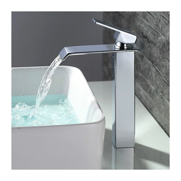Vattenfall Badrumsblandare Hög Pip Basin Mixer Krom Basin Blandare Modern Design