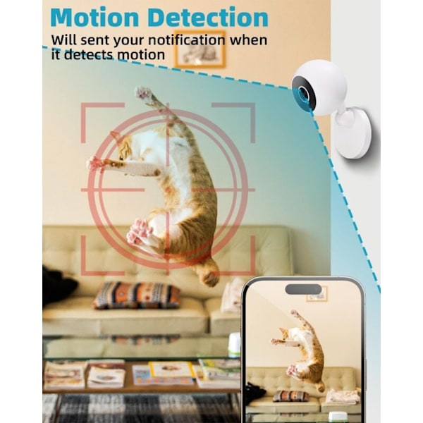 1080P Innendørs WiFi Overvåkingskamera, Smartphone-tilkoblet kamera, Nattsyn, Bevegelsesdeteksjon Smart sporing, Toveis lyd