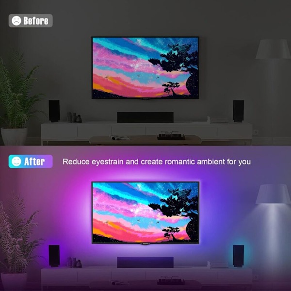 LED-stripe, 5M 150LED Bluetooth LED-stripe 5050 RGB 5V USB, Lysstripe styrt via APP og fjernkontroll, 16 millioner farger og 213 moduser Perfekt