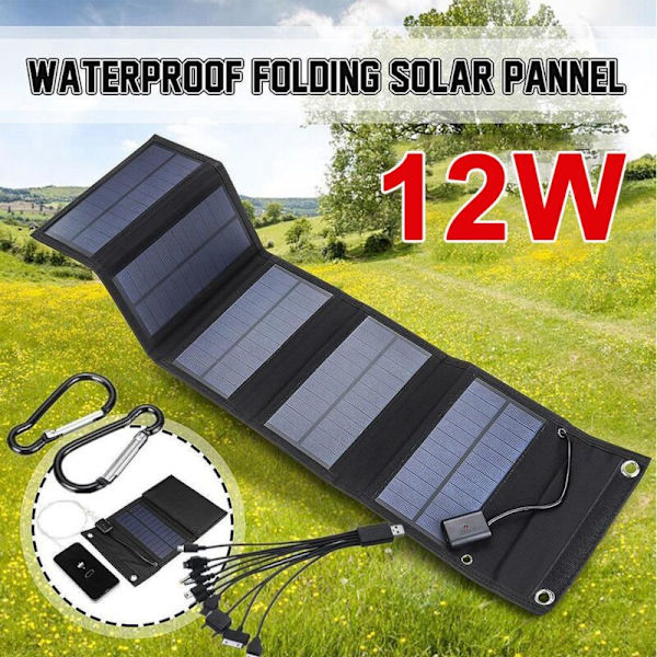 2x 12W Vikbar USB Solpanel Cell Bärbar Vikbar Vattentät Telefonladdare för Camping Vandring