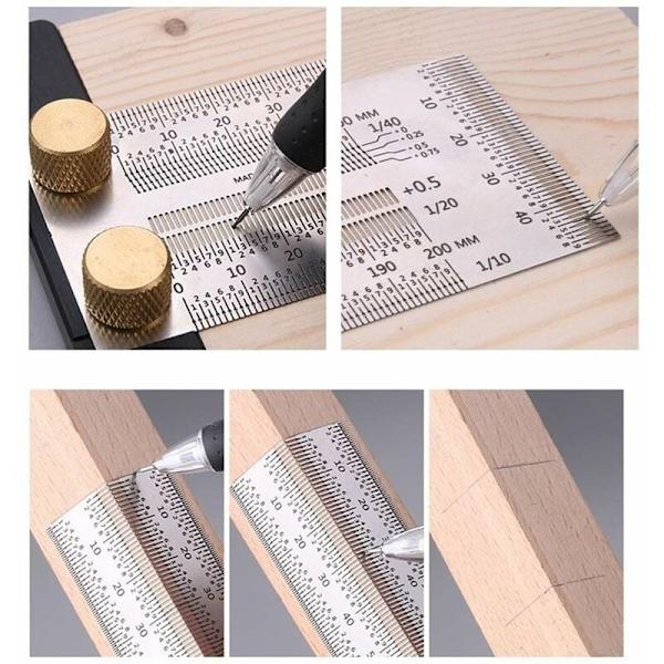 Markering T-regel Hög precision Träbearbetning Skrivare Linjal Skala med Hål Skrivare Linjal Mätare Mätverktyg Snickare Markering Verktyg (200mm)