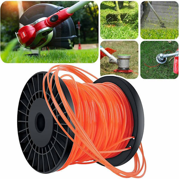 Trimmer spole 5-kantet nylonskæresnor 2,4 mm x 100 meter Orange Rød
