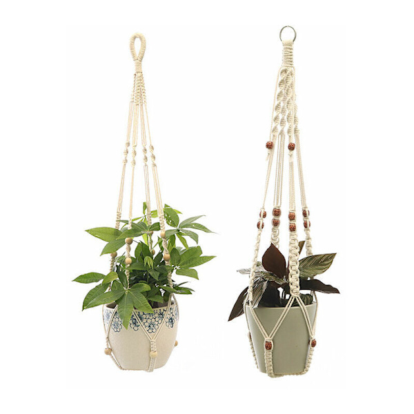 Set med 2 Macrame hängande korgar Bomullsrep Hängande korg Blomkruka Växthållare Hängare för inomhus utomhus tak