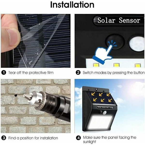 2-pakks LED Solcellehagelys Trådløst, 20LED Utendørs Vanntett Bevegelsessensorlys med Tre Smarte Moduser, Utendørs Solcellelys for Hage, Patio